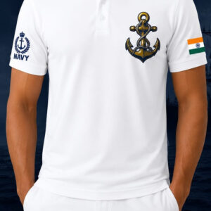 Indian Navy Sea Warrior White Printed Customized T-Shirt